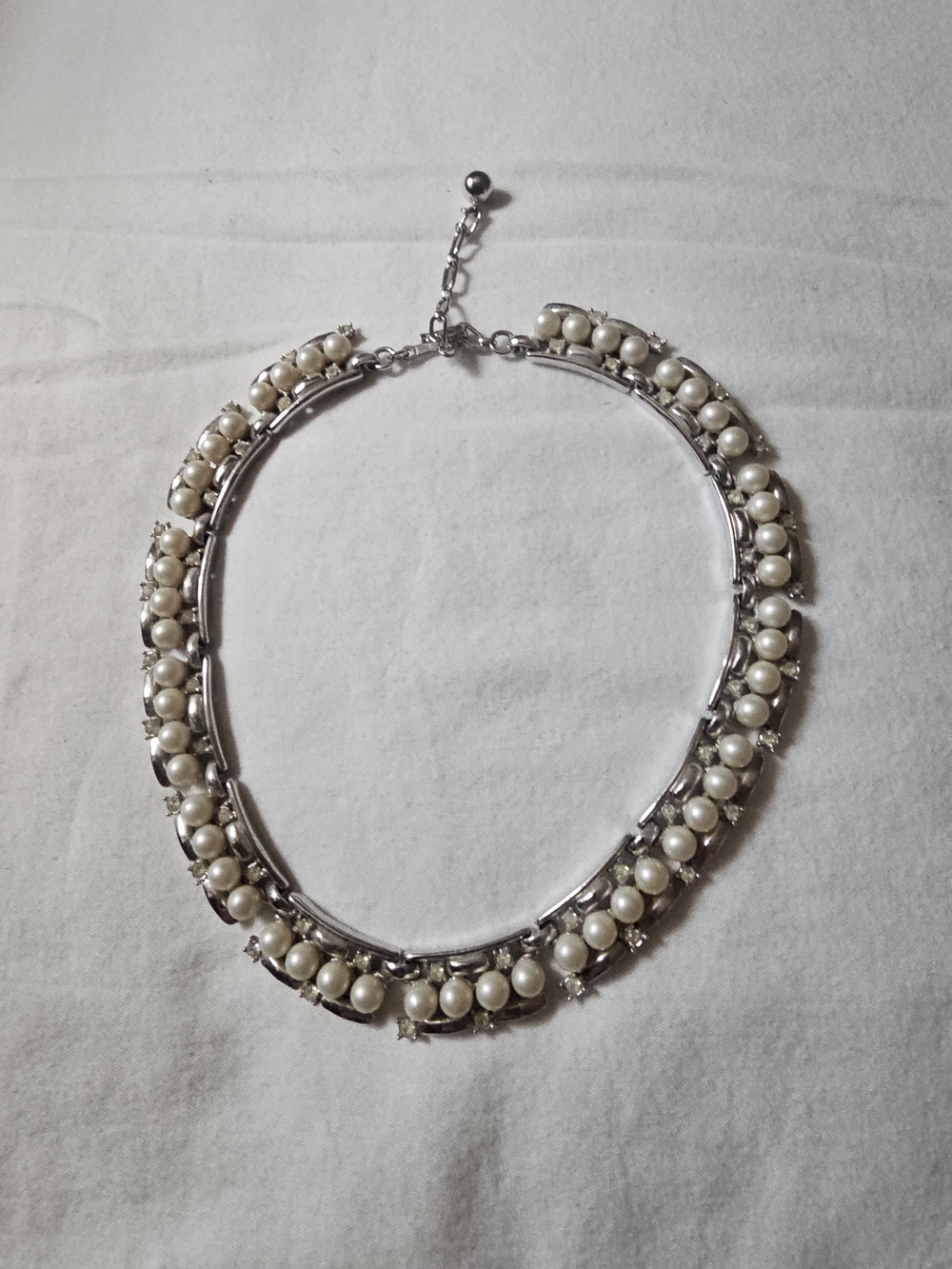 Trifari Silver-Tone Necklace with Cream Pearls